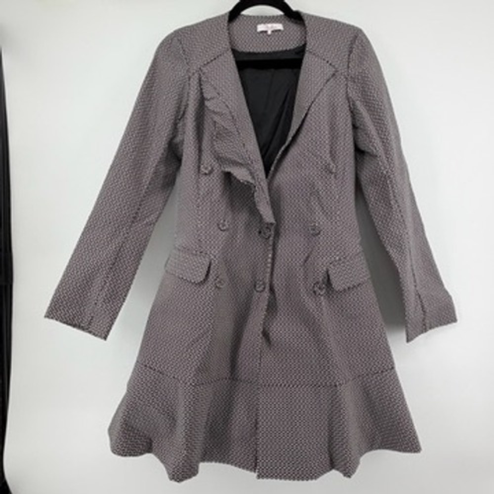 Parker Womens Black Pink‎ Geometric Ruffle Double Breasted Blazer Dress Size 4